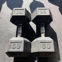 60 lbs Hex Rubber Dumbbell Weights….  Home Gym Fitness…