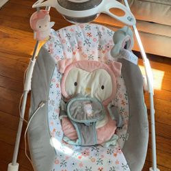 Ingenuity InLighten 5-Speed Baby Swing, Swivel Infant Seat, Nature Sounds, Lights - Pink, Nally