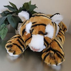 Tiger cat Plush Animal Alley Toys R Us Stuffed Soft plush toy orange black Perfect for cuddling. approximately 23"l x 9"h x 11"w