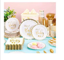 400 Pcs baby shower plates disposables. Serves 50 guests