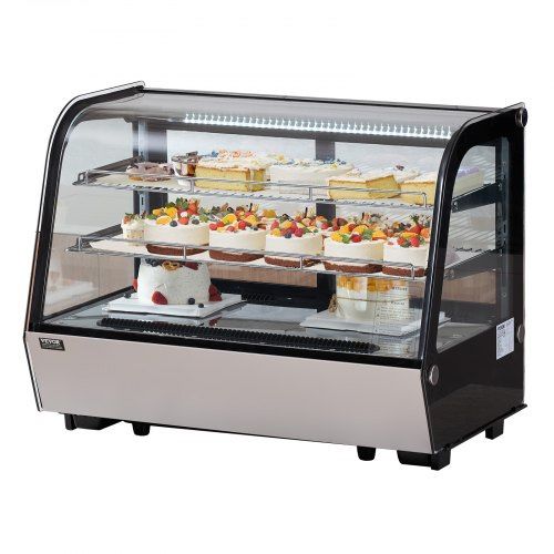 VEVOR Refrigerated Display Case, 5 Cu.Ft./146L Countertop Pastry Display Case, 2-Tier Commercial Display Refrigerator with LED Lighting, TURBO Cooling