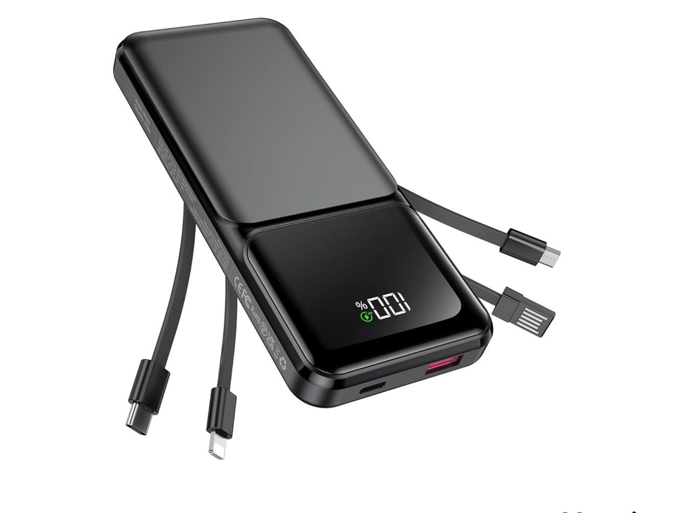 Portable Charger with Built in Cable - 20000mAh Fast Charging 22.5W Slim Power Bank USB C LED Display Travel Battery Pack 5 Outputs & 3 Inputs for iPh