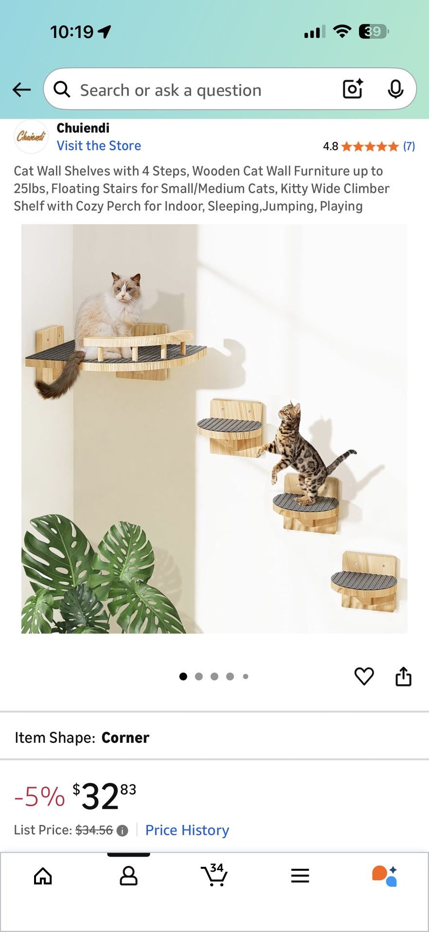 Cat Wall Shelves – 4-Piece Wooden Floating Set (Corner Design) 