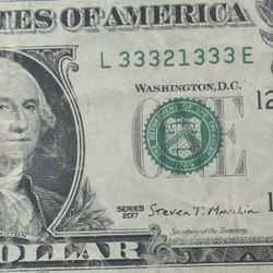 6 Of A Kind/Trinary/Triple Book Ends Fancy Serial Number $1 Bill