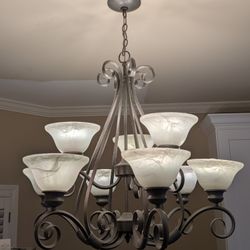 Traditional Large 9 Light Chandelier with Marbleized Glass