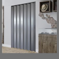 DIYHD 48X96in Interior Folding PVC Accordion Door,Grey,Include Door And Mounting Hardware,Handle,Latch,Folded Width 5-7/8"