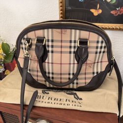 Burberry Beige & Brown Haymarket Check Coated Canvas and Leather Orchard Bag
