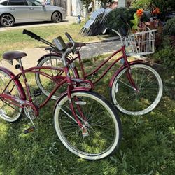 His And Her Murray Beach Cruiser Bikes In Great Shape