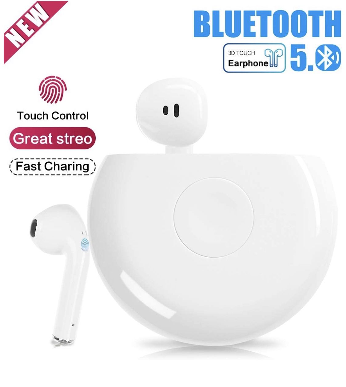 NEW! True Wireless Earbuds, Retround Bluetooth 5.0 Headphone with Charging Case TWS in-Ear Headset, One-Step Pairing, Touch-Control Operation, Deep Ba