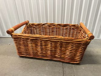 Large Wicker Basket with Wood Handles