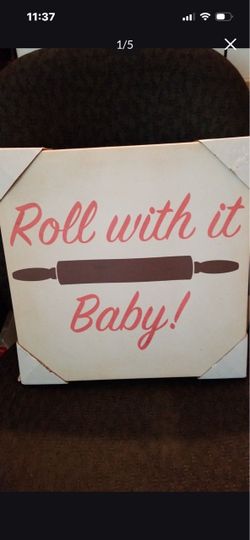 ROLL WITH IT BABY BAKING ROLLING PIN PICTURE FRAME HANGING WALL ART