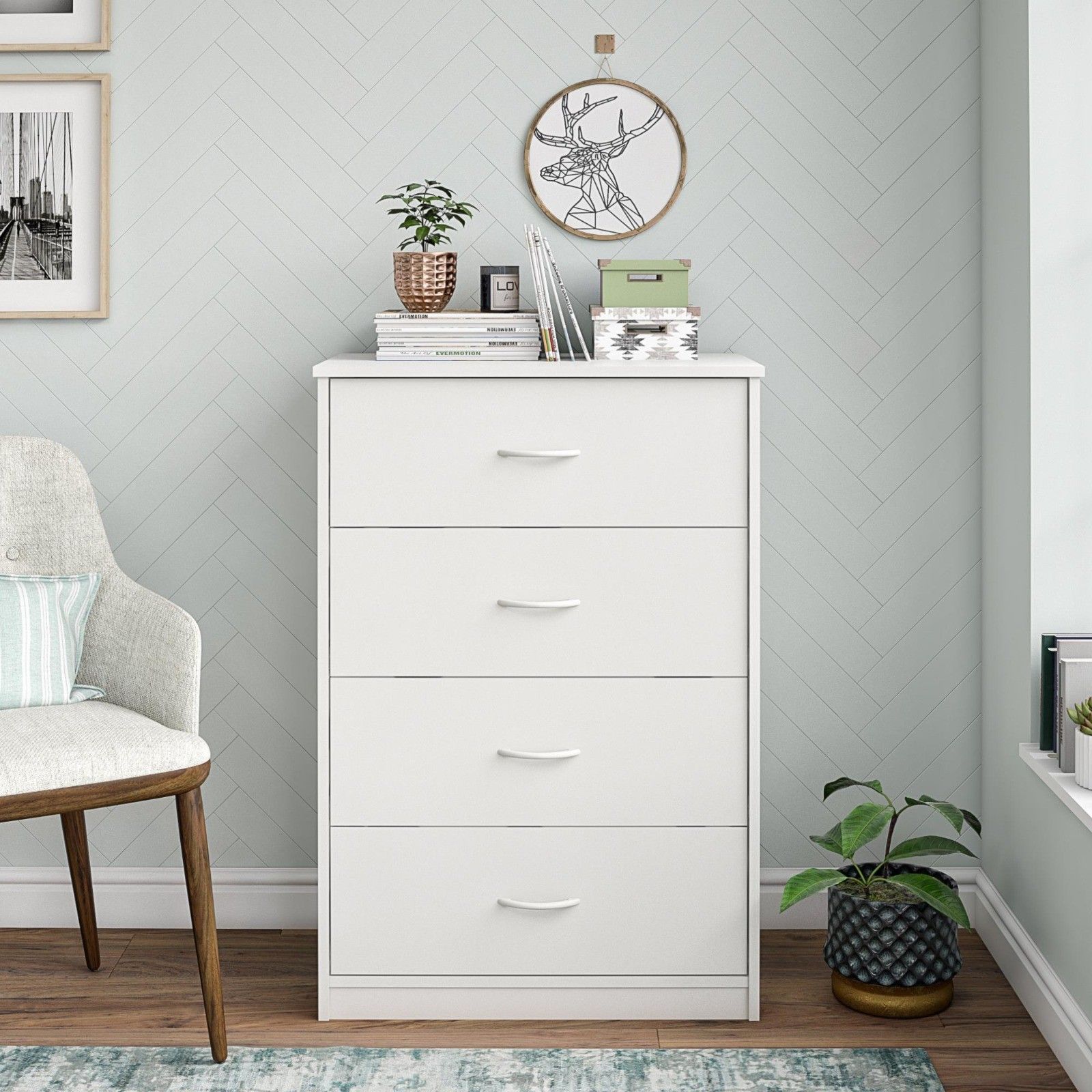 Mainstays Classic 4 Drawer Dresser, White Finish