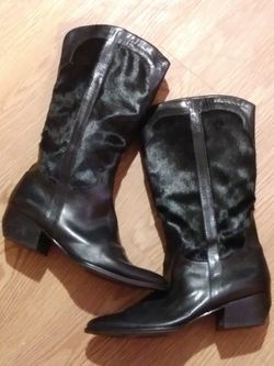 Vanelli black leather fur cowboy boots sz 7.5 Women's