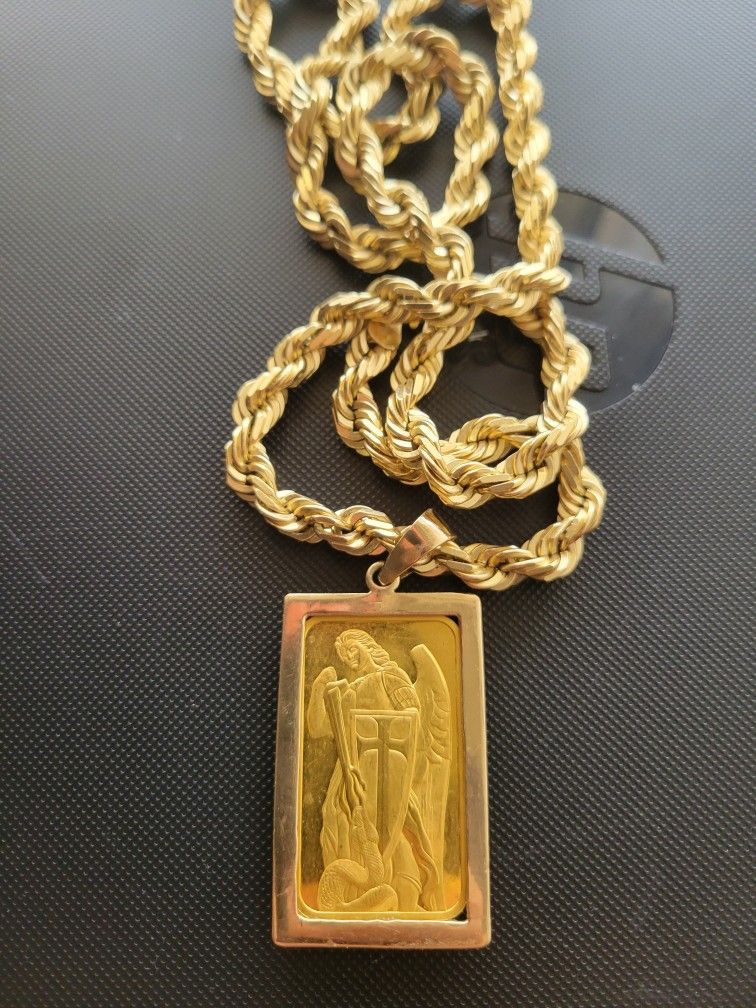14k gold Chain And 24k gold bar