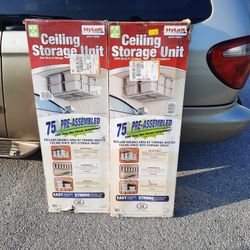 (2) 45 X 45 Ceiling Storage Unit By Hylofy White Finish 250lb Each Capacity New Damaged Boxes