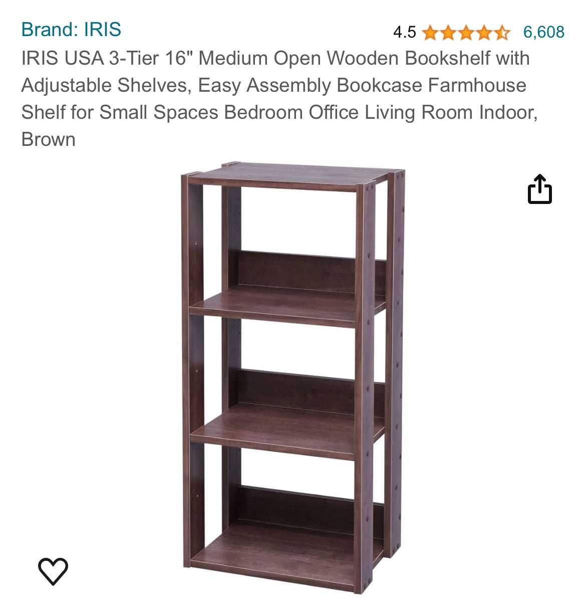 IRIS USA 3-Tier 16" Medium Open Wooden Bookshelf with Adjustable Shelves, Easy Assembly Bookcase Farmhouse Shelf for Small Spaces Bedroom Office Livin