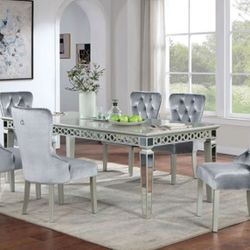 Brand New Grey & Silver 7pc Formal Dining Set