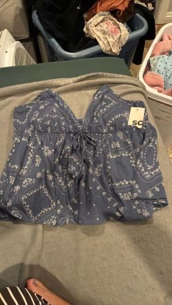 NWT SO Brand Blue Bandana Floral Babydoll Top - Size XL