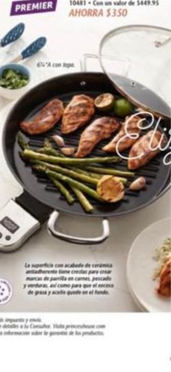 Sartén eléctrico de 13 “ con ceramica y Antiadherente para asar  de Princess house nuevo