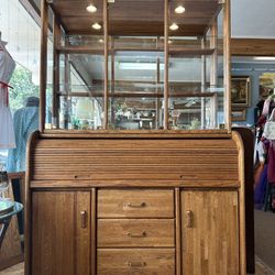 Vargas Furniture Solid Oak Lighted Glass Hutch 