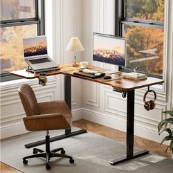 Brand New!! 59 Inch L Shaped Electric Height Adjustable Corner Desk, Standing or Stand