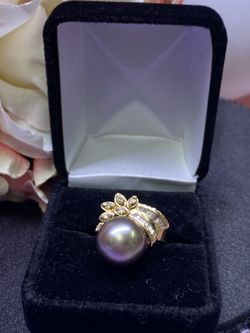 14K Black Pear Lds ring