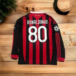 Milan Retro 09/10 Ronaldinho #80 Soccer Jersey Long Sleeves Home Men’s true Size