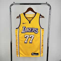 NBA Lakers V Neck Yellow #77 Doncic Jersey