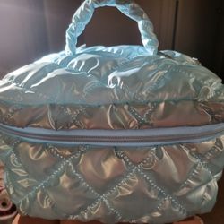 Cute Accessory Carry Bag Light Blue with Zipper Closure