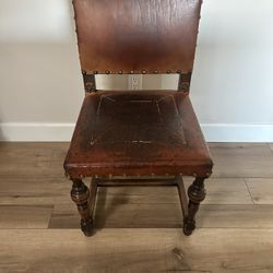 Spanish Antique Leather Chairs, Set Of Six