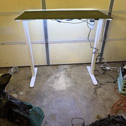 Custom Sit To Stand Desk 4ft By 2ft (1) Army Green With LED lights Under 