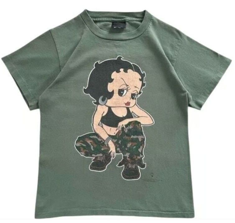 Changes Betty Boop Girls Rule Graphic T-Shirt Olive Green Vintage Style
