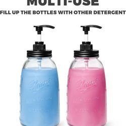 BRAND NEW IN BOX HOMKO Glass Laundry Detergent Dispenser, Laundry Soap Dispenser for Laundry Room, 2PCS 50oz Mason Jar with Pump for Fabric Softener