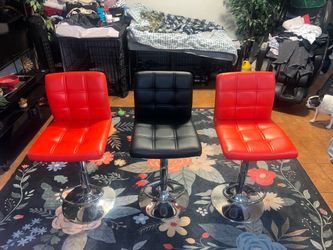 3 Black & Red Leather Bar Stools – Set of 3 – $100