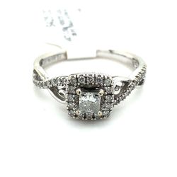 14k White Gold Diamond Ring Princess Cut Halo .5ctw 2.5grams Size 7 126367 1