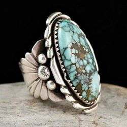 Antique Silver Turquoise Gemstone Floral Ring