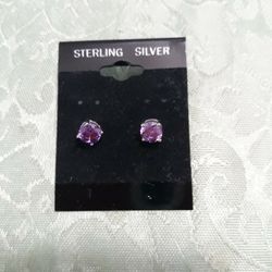 Sterling Silver Amethyst Cz Earrings