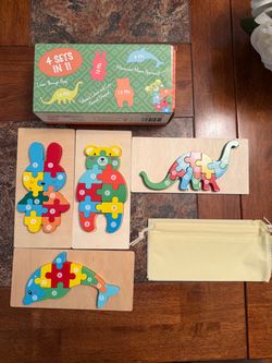 4-in-1 Wooden Animal Puzzles – Montessori Style – Complete Set