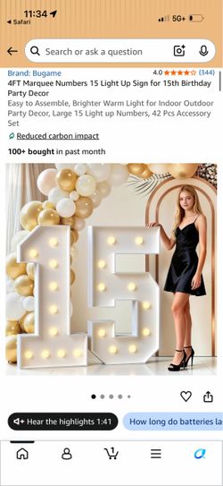 4FT 15 Light up Numbers with Warm Bulbs, 15th Birthday Decorations Foam Board Marquee Numbers 15