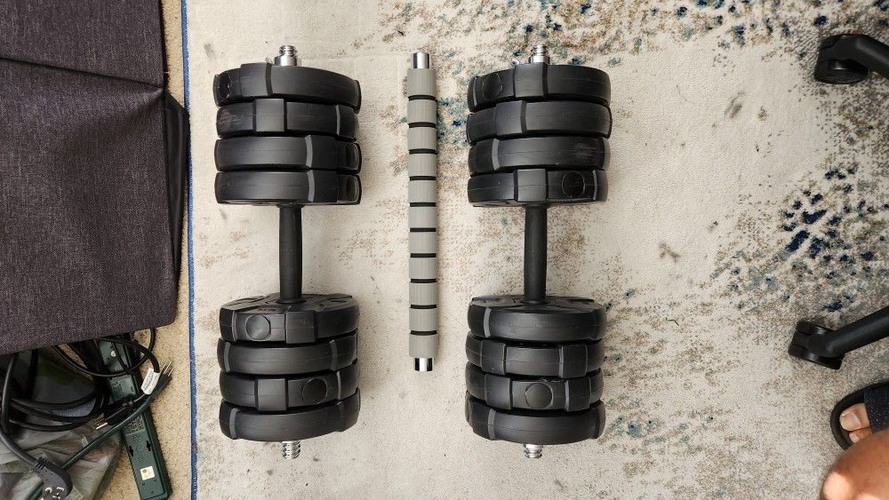 50lb Dumbbell Set With Bar For Barbell Conversion