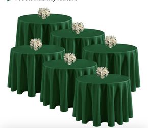  6 Pack Hunter Green Round Tablecloths - 108 Inches Round - Wrinkle and Stain Resistant Fabric Table Clothes, Washable Polyester Table Covers for Wedd