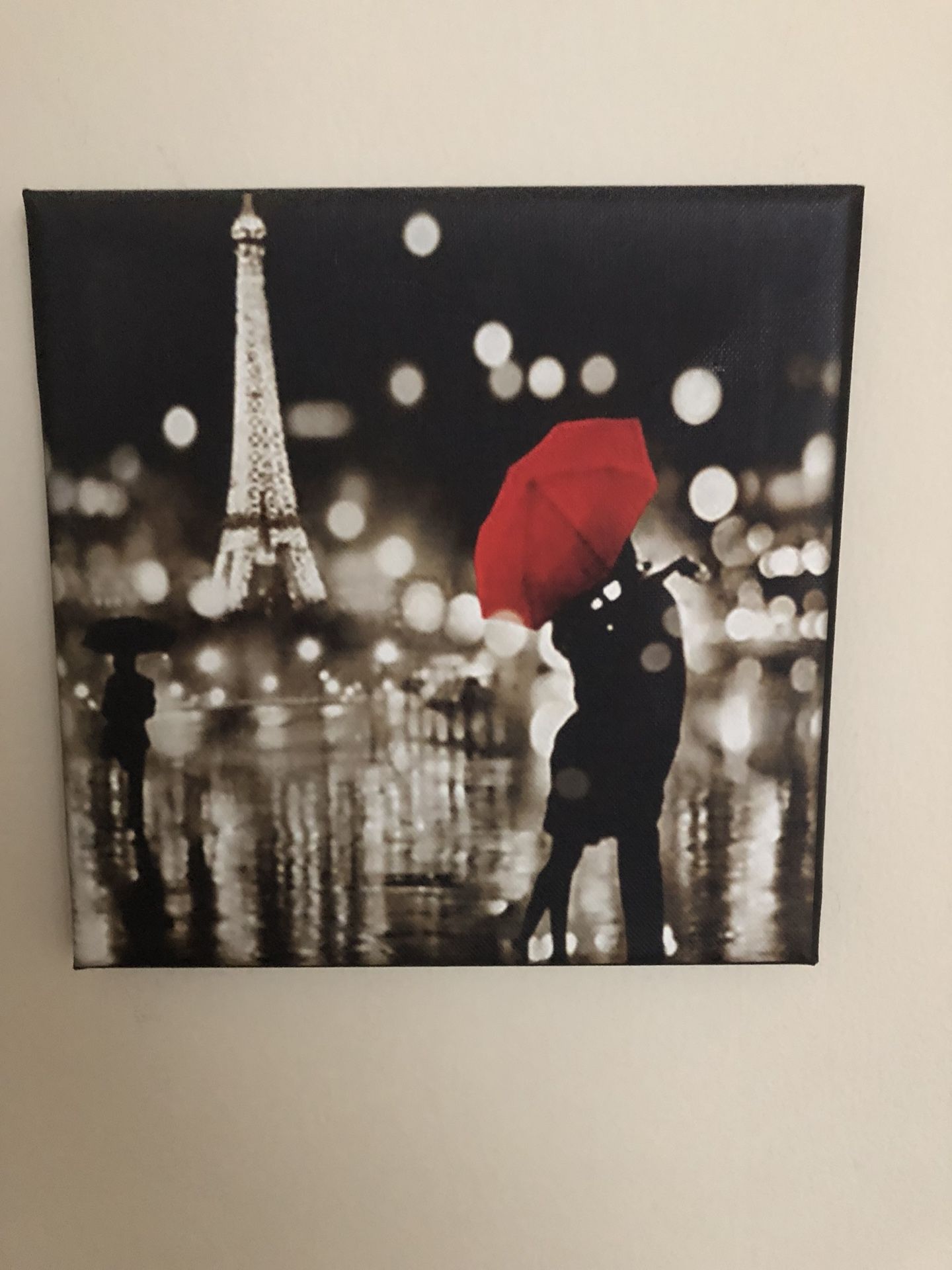 Beautiful black red and Paris painting. Print. Comes on stretcher bars