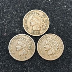 Set of 1892 to 1894 Indian Head Cents -- INCLUDES KEY DATE COIN!