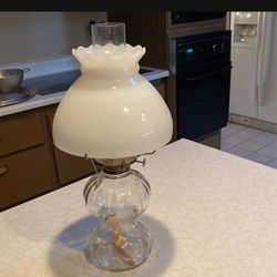 Vintage Glass Oil Lamp With Milk Glass Shade