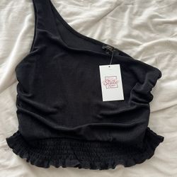 Black Half Halter Top Size Large New 