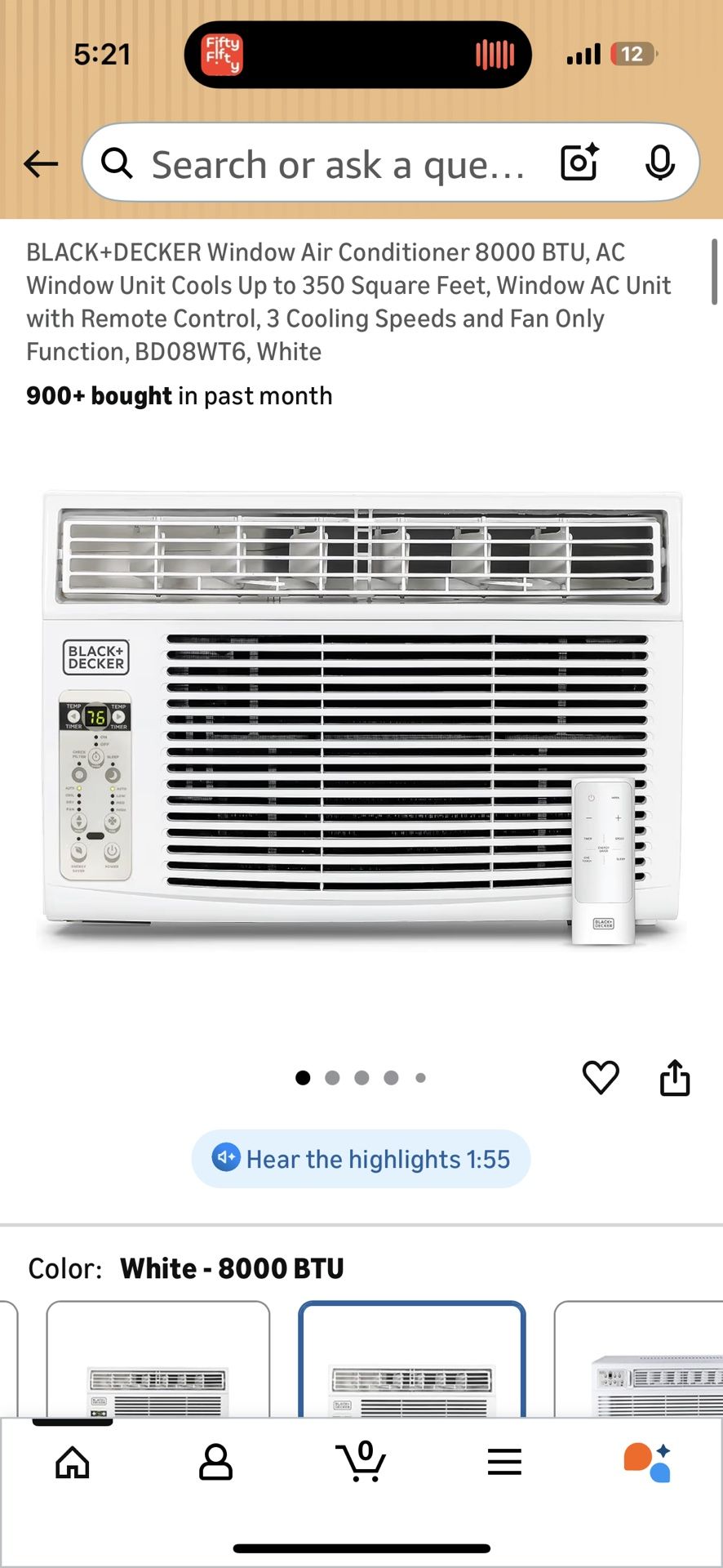 BLACK+DECKER Window Air Conditioner 8000 BTU, AC Window Unit Cools Up to 350 Square Feet, Window AC Unit with Remote Control, BRAND NEW