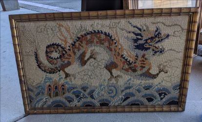 Vintage Chinese Dragon Needlepoint – Framed – Approx. 24½" x 15"