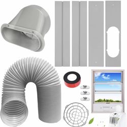 Portable AC Window Vent Kit, Adjustable Vertical/Horizontal Sliding Window Kit Plate for AC Unit, AC Window Vent Kit, AC Window Seal With 5.9 Inch Dia