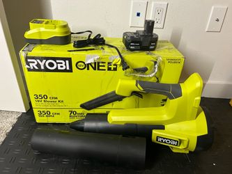RYOBI ONE+ 18V 100 MPH 350 CFM Cordless Battery Variable Speed Jet Fan Leaf Blower with 4.0 Ah Battery and Charger