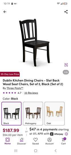 Dublin Kitchen Dining Chairs - Slat Black Wood Seat Chairs (set of 2)